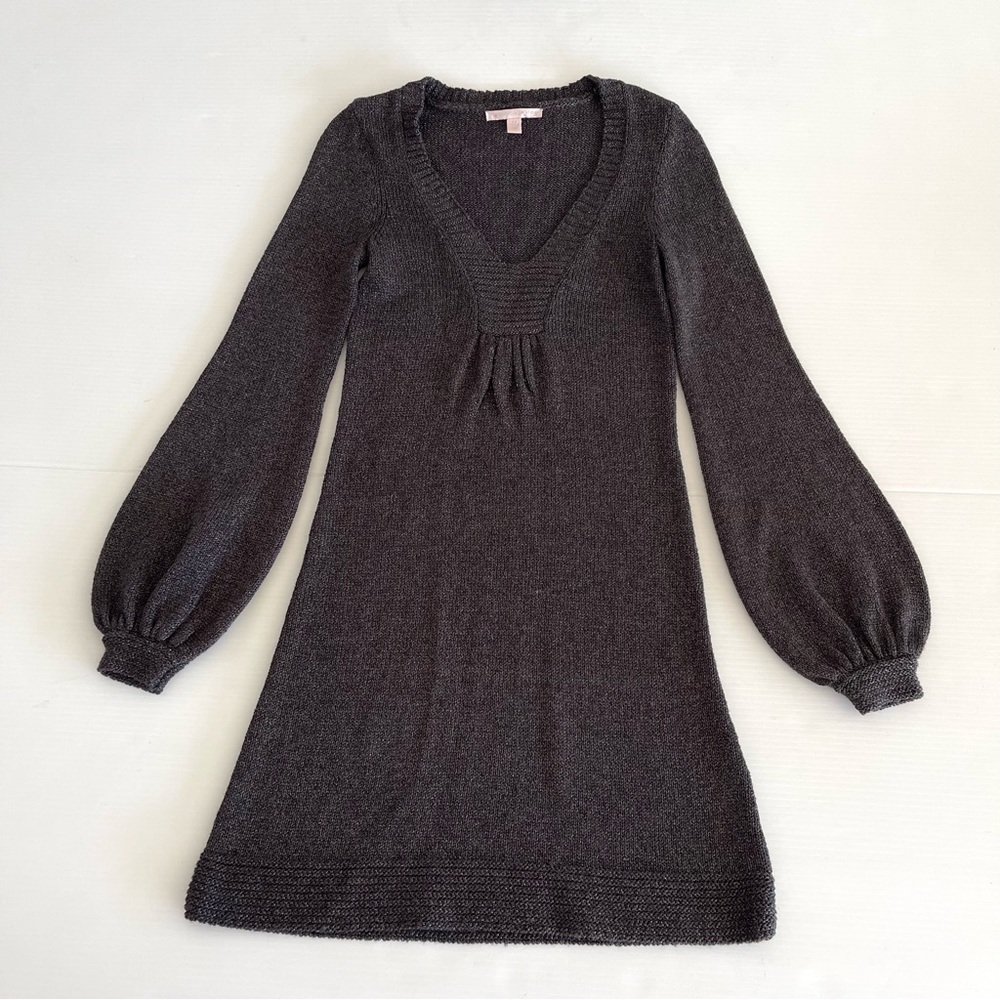 Rebecca Taylor Wool Mohair Knit Metallic Glitter Balloon Sleeve Sweater Dress